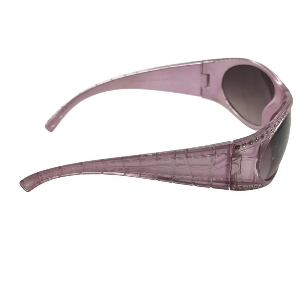 Elegant Pink Wrap Sunglasses with Rhinestone Trim and Croc Molded Arms